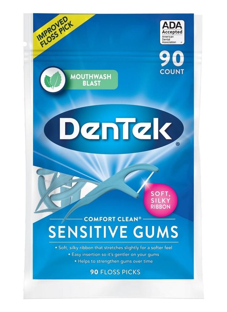 Dentek - Comfort Clean F Floss Pick | Silky Tape | Tight Teeth Sensitive Gums | 30 Pcs - Image 1