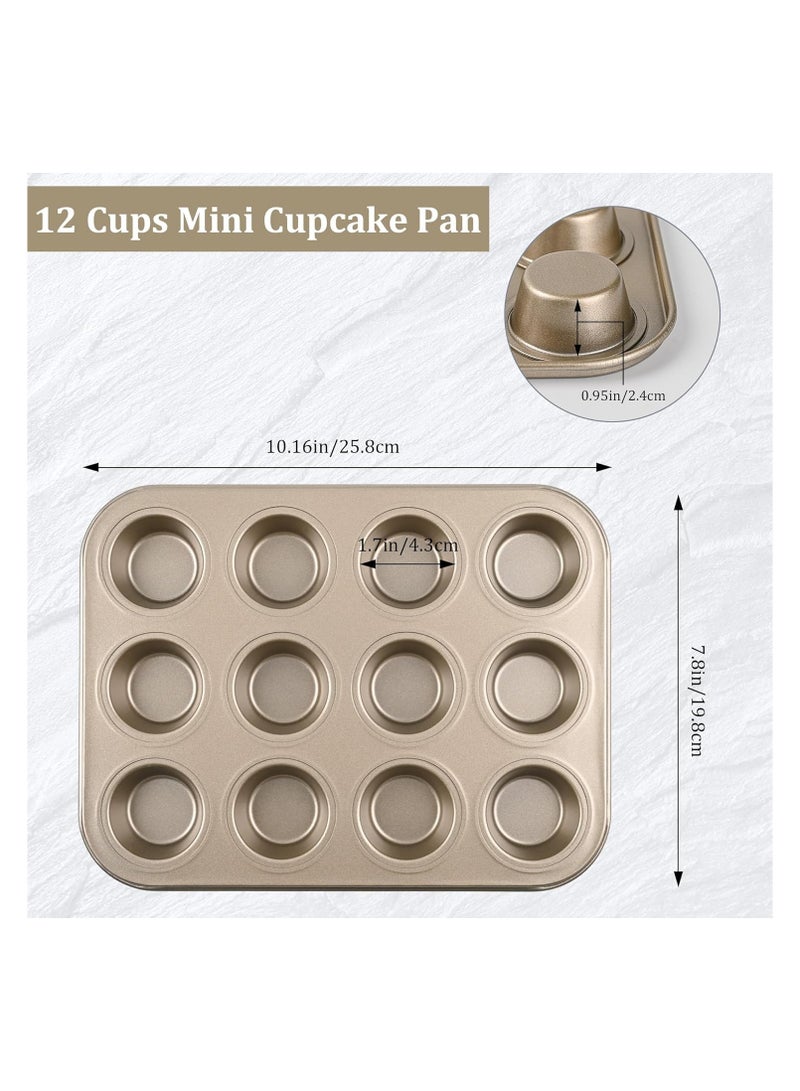 Mini Muffin Pan, Premium Small Cupcake Pans, Carbon Steel 12-Cup Muffin Tin, Versatile Non-Stick Bakeware (Gold) - Image 4