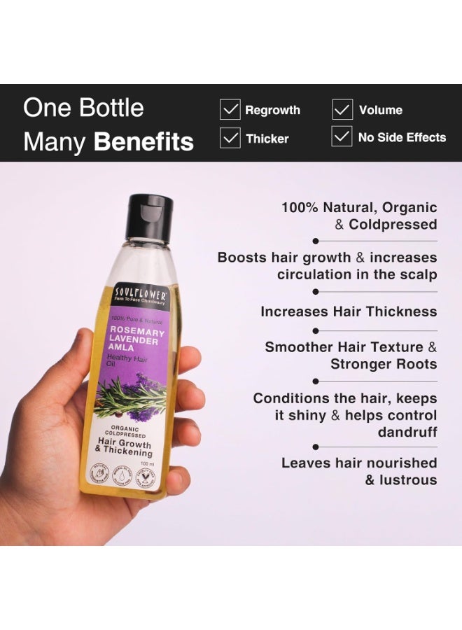 Soulflower Rosemary Lavender Amla Hair Oil for Hair Growth & Hair Fall Control | Anti Dandruff, Dry Scalp, Long & Strong Hair | Natural Essential Oils for Men & Women - 100ml - Image 2
