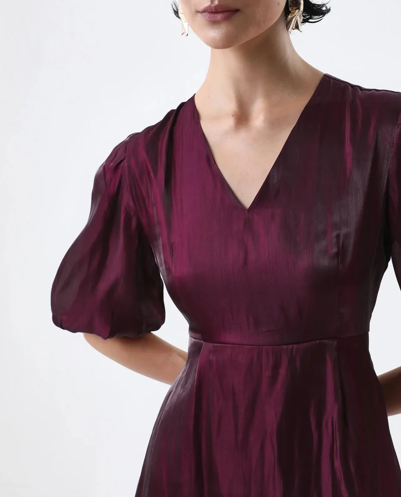 ريريزم Women's Solid Organza Fit And Flare Midi Dress
