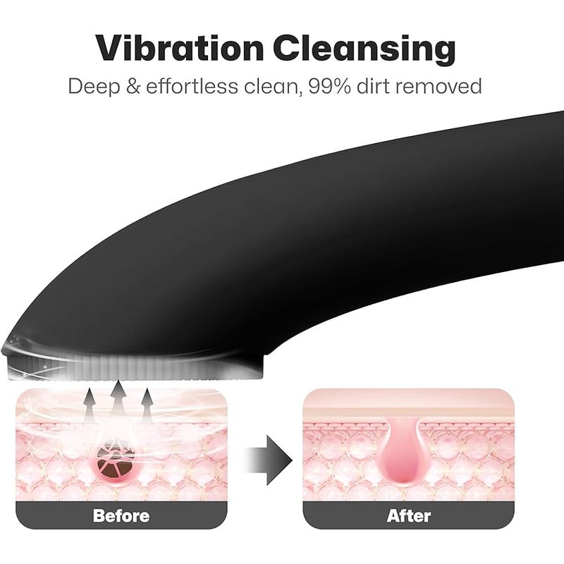 pritech Facial Cleansing Brush, Rechargeable Silicone Face Scrubber with Heat Massage End, Vibrating Exfoliator Scrubber for Deep Cleaning, Waterproof Face Brush for Women and Men (Black) - Image 2