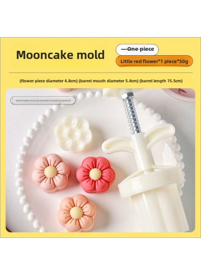Generic Osmanthus Mooncake Mold Style 2024 Pressing Ice Skin Hand Pressing Household Mung Bean Cake Flow Heart Mid-Autumn Chinese Style Cherry Blossoms-color:Little Red Flower 50g 1 Piece  - Image 1