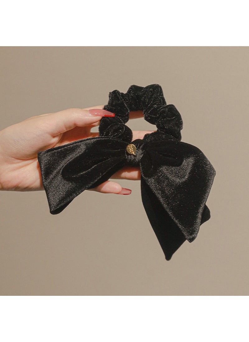 Generic - Elegant Velvet Bow Hair Ties Autumn 3# Black-Velvet tag hair ring - Image 1