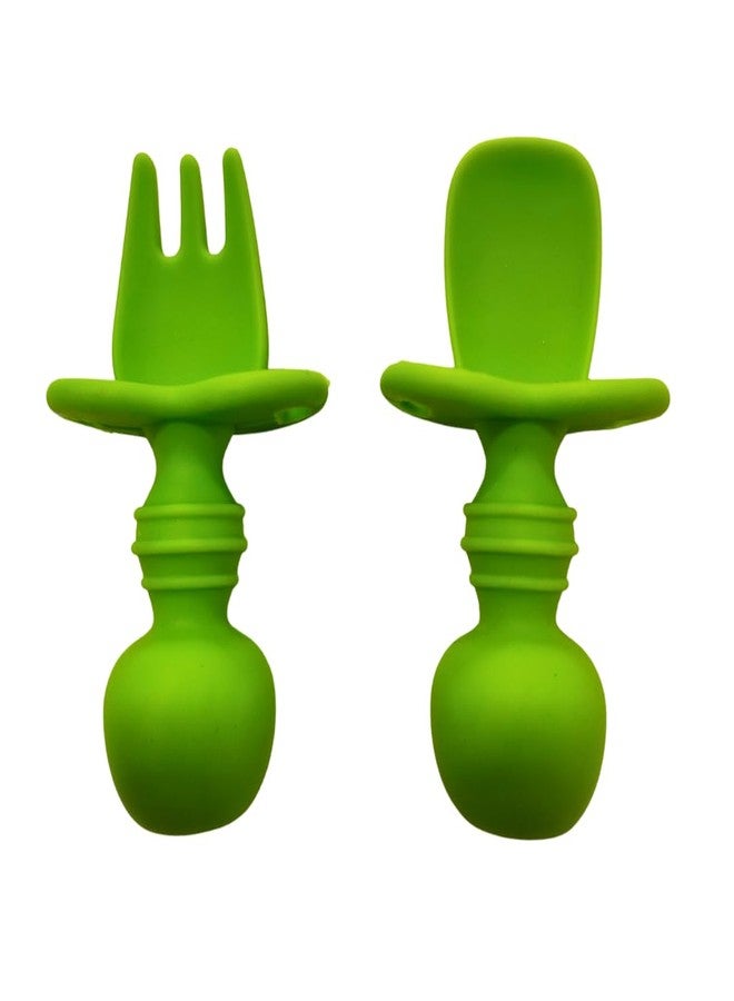 Zikku Baby Feeding Spoons & Forks Set, Easy Grip Silicone, Anti-Choke Design, Gum Friendly, BPA Free, 6M+, 8 CM (Green) - Image 1