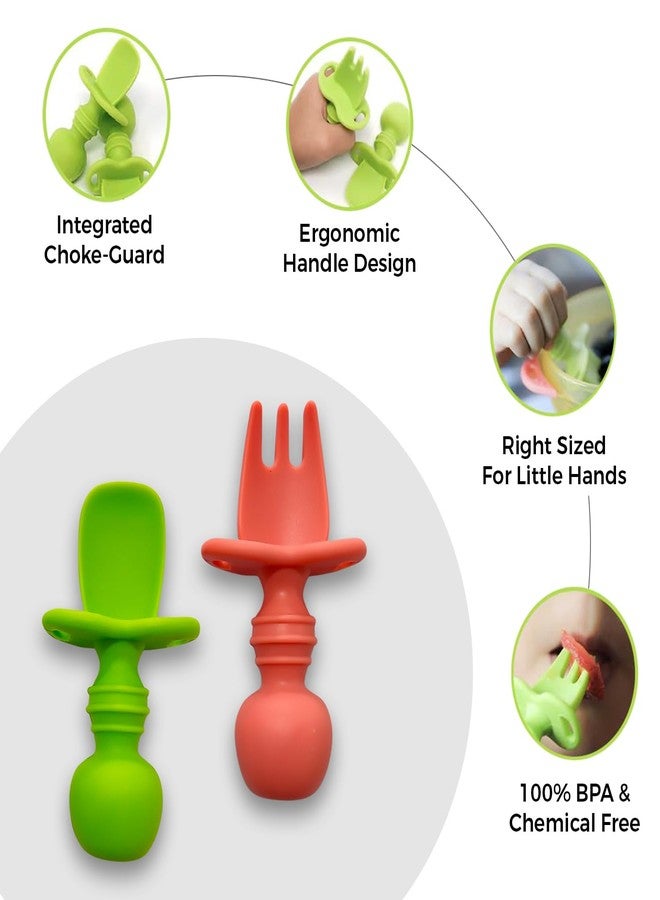Zikku Baby Feeding Spoons & Forks Set, Easy Grip Silicone, Anti-Choke Design, Gum Friendly, BPA Free, 6M+, 8 CM (Green) - Image 2