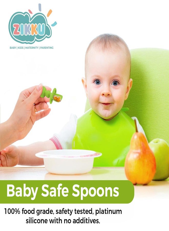 Zikku Baby Feeding Spoons & Forks Set, Easy Grip Silicone, Anti-Choke Design, Gum Friendly, BPA Free, 6M+, 8 CM (Green) - Image 3
