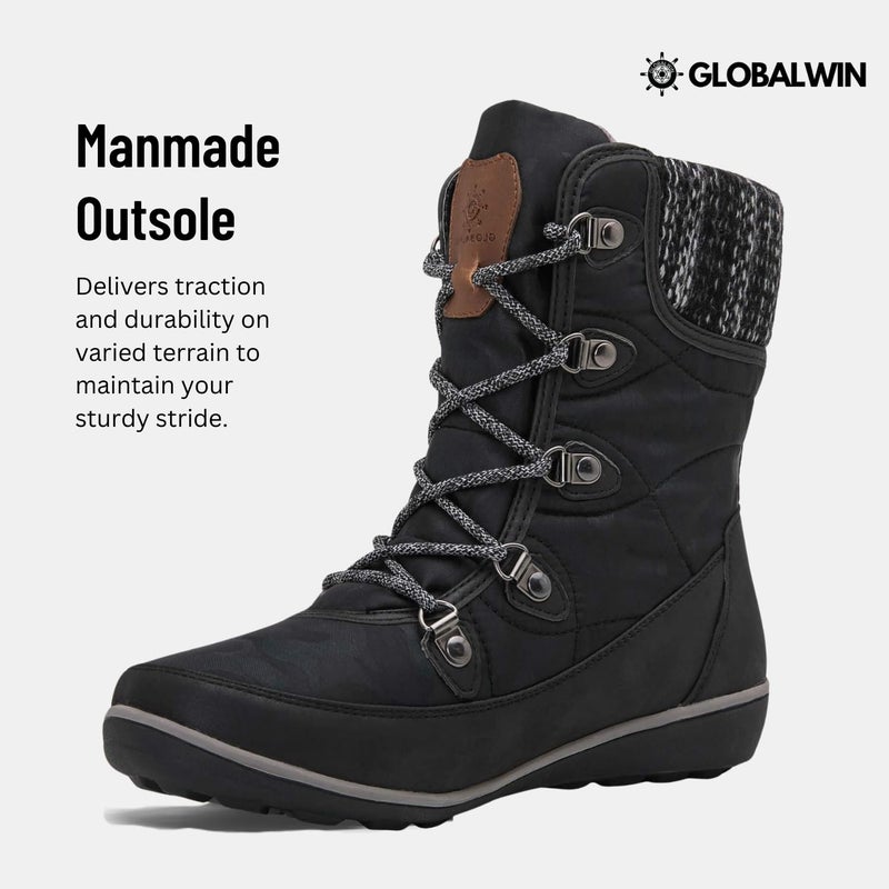 GLOBALWIN Women's Snow Boots Comfortable Black Boots For Women Waterproof Mid-Calf Winter Boots For Women With Fleece Lining And Non Slip Outdoor Sole Size 6.5M - Image 3