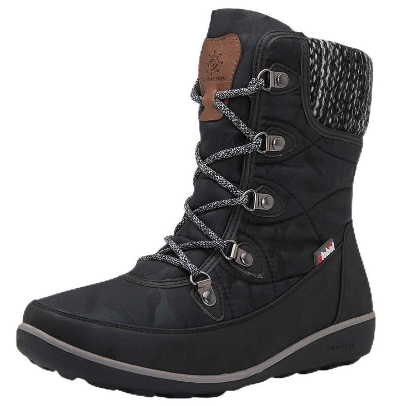 GLOBALWIN Women's Snow Boots Comfortable Black Boots For Women Waterproof Mid-Calf Winter Boots For Women With Fleece Lining And Non Slip Outdoor Sole Size 6.5M - Image 1