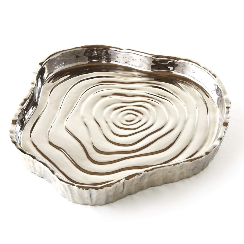 Elegance - 69110 Elegance Tree Bark Porcelain Serving Tray, 8.75 Inch, Silver - Image 1