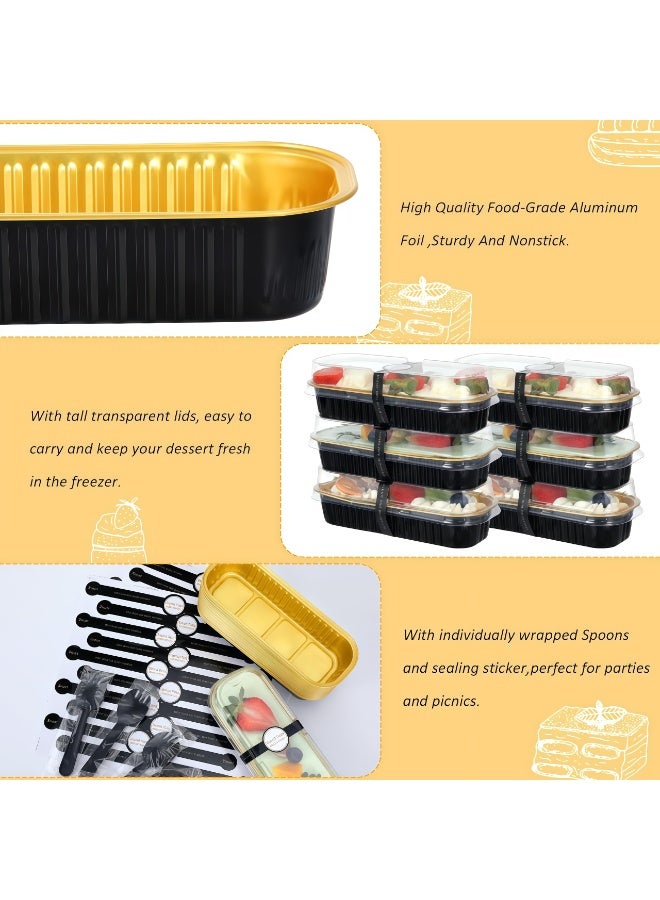 100 Pack Mini Loaf Pans with Lids and Spoons Sealing Sticker, 6.8oz Mini Cake Pans for Baking, Disposable Aluminum Foil Loaf Pans, Loaf Baking Pans, Small Cake Containers With Lids - Image 3