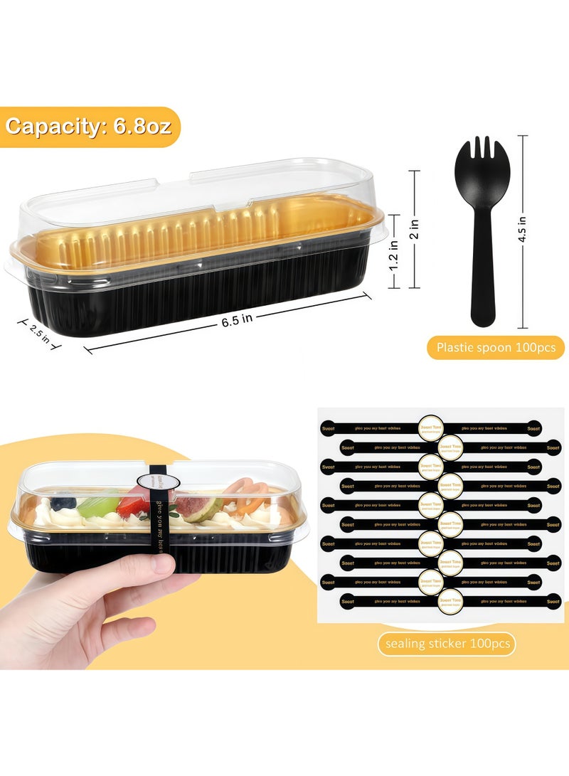 100 Pack Mini Loaf Pans with Lids and Spoons Sealing Sticker, 6.8oz Mini Cake Pans for Baking, Disposable Aluminum Foil Loaf Pans, Loaf Baking Pans, Small Cake Containers With Lids - Image 2