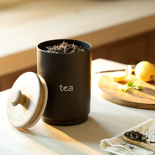 Ellementry Wood Charcoal Brown Tea Jar with Lid, Rustic Airtight Storage Container for Tea, Coffee, Sugar, Snacks for Kitchen use, Organizer for Countertop & Pantry Use (11 x 11 x 18 cm) - Image 2