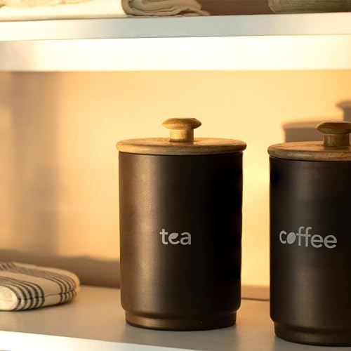 Ellementry Wood Charcoal Brown Tea Jar with Lid, Rustic Airtight Storage Container for Tea, Coffee, Sugar, Snacks for Kitchen use, Organizer for Countertop & Pantry Use (11 x 11 x 18 cm) - Image 4