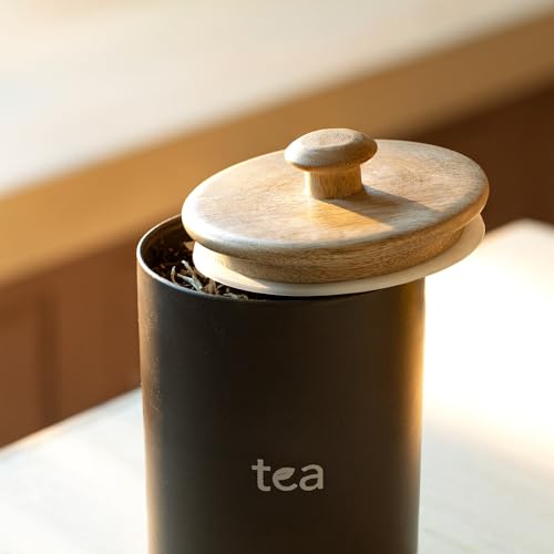 Ellementry Wood Charcoal Brown Tea Jar with Lid, Rustic Airtight Storage Container for Tea, Coffee, Sugar, Snacks for Kitchen use, Organizer for Countertop & Pantry Use (11 x 11 x 18 cm) - Image 3