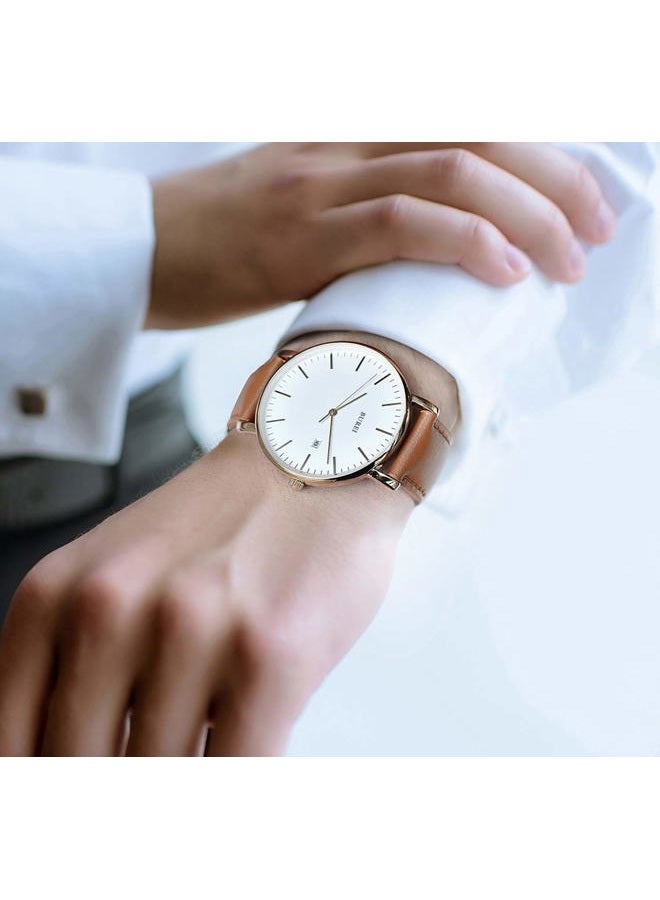 BUREI Men Watches Fashion Minimalist Waterproof Leather Watches for Men Women Student,White Rose Gold - Image 5
