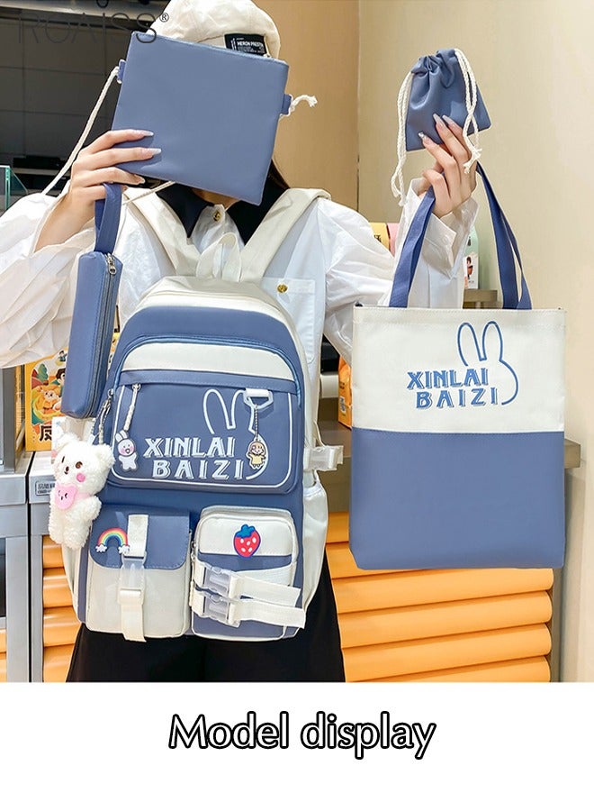 roaiss 5-Piece Large-Capacity Oxford Cloth Printed Backpack Student Daily School Multi-Piece Combination Waterproof Bag  - Image 1