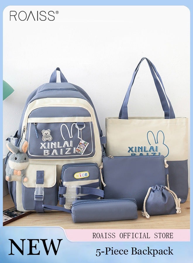 roaiss 5-Piece Large-Capacity Oxford Cloth Printed Backpack Student Daily School Multi-Piece Combination Waterproof Bag  - Image 2