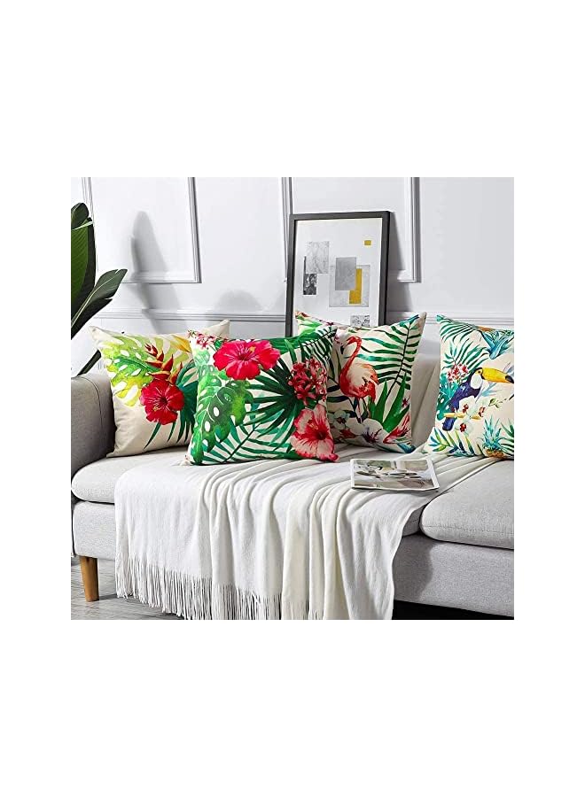 IAF Throw Pillow Covers, Set of 4 18x18 Inches, Tropical Plants and Flowers and Birds Pattern Waterproof Cushion Covers, Perfect to Outdoor Patio Garden Living Room Sofa Farmhouse Decor - Image 3