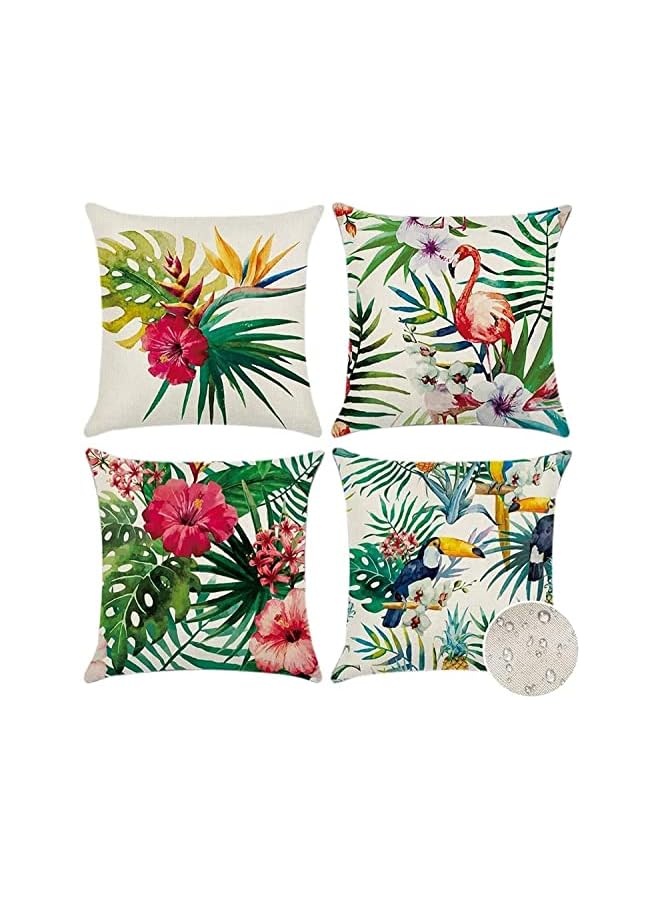 IAF Throw Pillow Covers, Set of 4 18x18 Inches, Tropical Plants and Flowers and Birds Pattern Waterproof Cushion Covers, Perfect to Outdoor Patio Garden Living Room Sofa Farmhouse Decor - Image 2