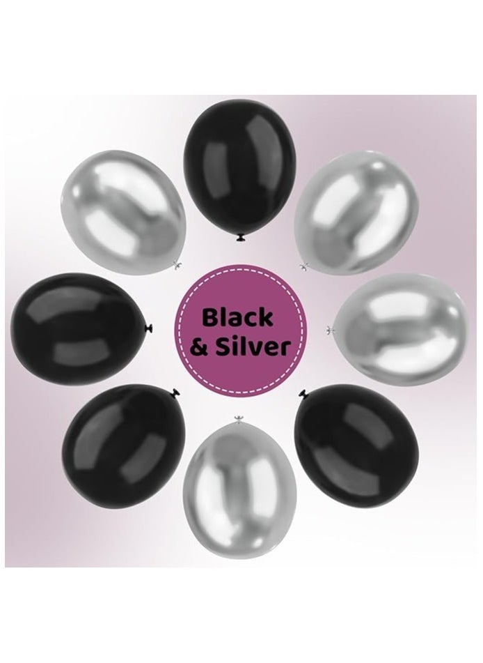 Boxwoods Black and Metallic Chrome Silver Balloons Garland Kit For Birthday New Year Eve Graduation And Anniversary Party Decoration - Image 2