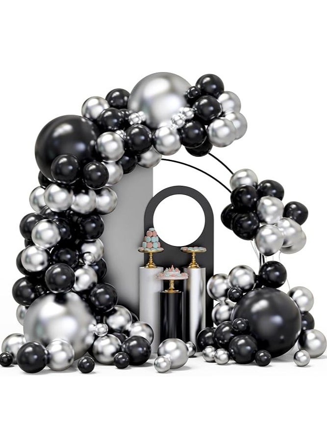 Boxwoods Black and Metallic Chrome Silver Balloons Garland Kit For Birthday New Year Eve Graduation And Anniversary Party Decoration - Image 1