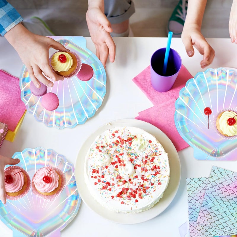 QIYANPAX 144 Pcs Mermaid Party Supplies Mermaid Birthday Decorations Includes Plates Napkins Cups Cutlery for Under the Sea Party Decorations, Serve 24 - Image 3