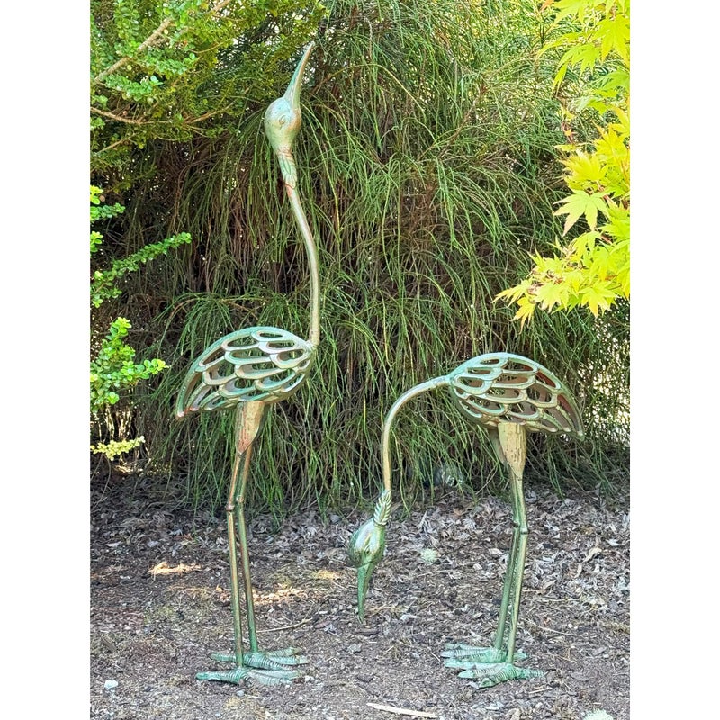 Seraphic Cast Iron Metal CraneHeron Bird Garden Art Sculptures Statues for Indoor or Outdoor Lawn Decor Antique Green Set of 2