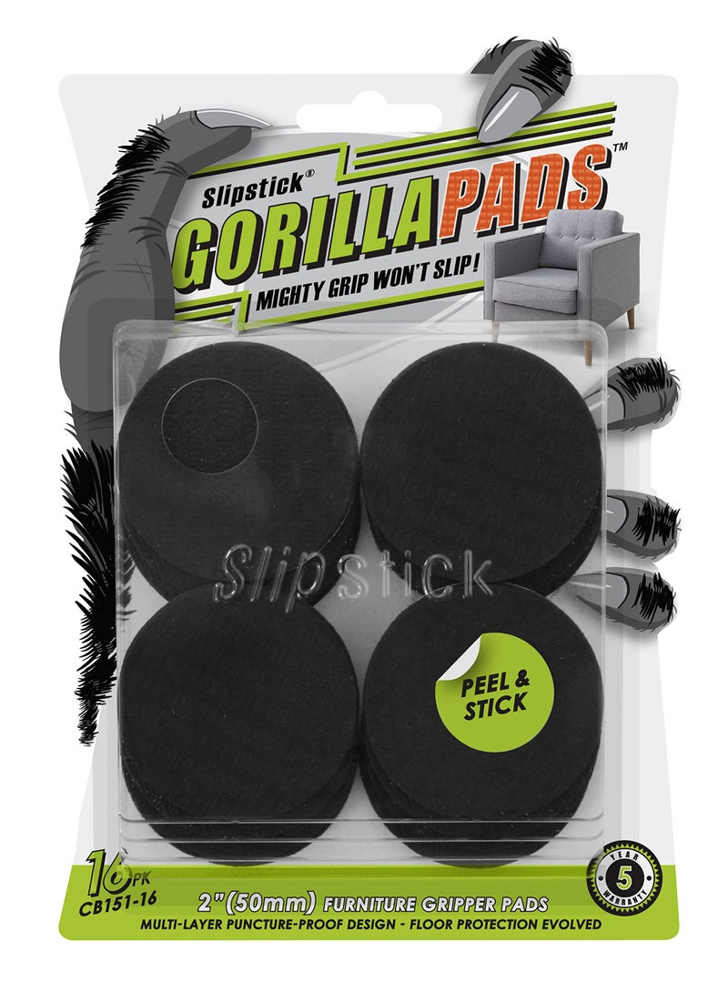 Slipstick GorillaPads Non Slip Furniture PadsGripper Feet Floor Protectors Set of 16 Premium 2 Inch Round Self Adhesive Rubber Stoppers for Furniture Legs