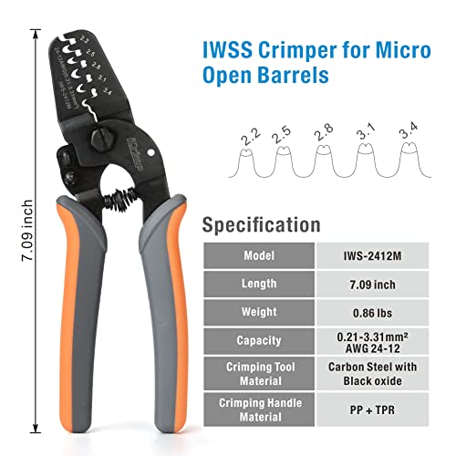 IWISS iCrimp Open Barrel Crimping Tools Works on AWG24-12 JAM, Molex, Tyco, JST Terminals and Connectors - Image 2