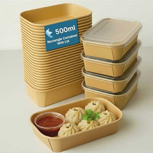 Kaagat® Disposable Containers For Food with Lids | Rectangular Meal Prep Containers & Take Out Box | Microwave & Fridge Safe Food Storage Containers, Food Packing Box For Kitchen - 500ml, 50 Pack - Image 1