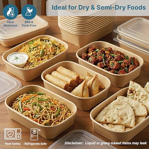 Kaagat® Disposable Containers For Food with Lids | Rectangular Meal Prep Containers & Take Out Box | Microwave & Fridge Safe Food Storage Containers, Food Packing Box For Kitchen - 500ml, 50 Pack - Image 4