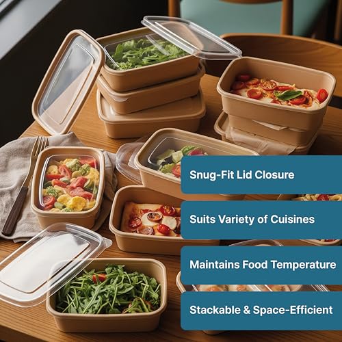Kaagat® Disposable Containers For Food with Lids | Rectangular Meal Prep Containers & Take Out Box | Microwave & Fridge Safe Food Storage Containers, Food Packing Box For Kitchen - 500ml, 50 Pack - Image 5