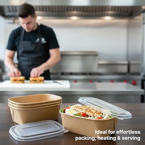 Kaagat® Disposable Containers For Food with Lids | Rectangular Meal Prep Containers & Take Out Box | Microwave & Fridge Safe Food Storage Containers, Food Packing Box For Kitchen - 500ml, 50 Pack - Image 3