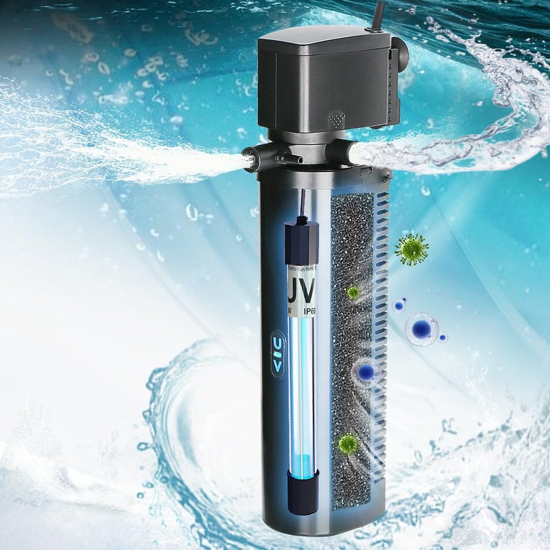 COOSPIDER Aquarium Filter for 75-200 Gallon Tank, U-V Fish Tank Green Clean Machine Submersible Powerful Pump Canister Filter 300GPH for Pond Turtle Tank Saltwater Freshwater Crystal Clear Green Killing - Image 1
