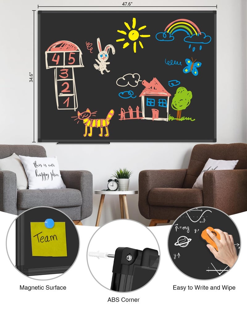 XBoard Magnetic Chalkboard Blackboard 48 x 36, Chalk Board/Black Board with 2 Magnets, Black Aluminium Frame - Image 2