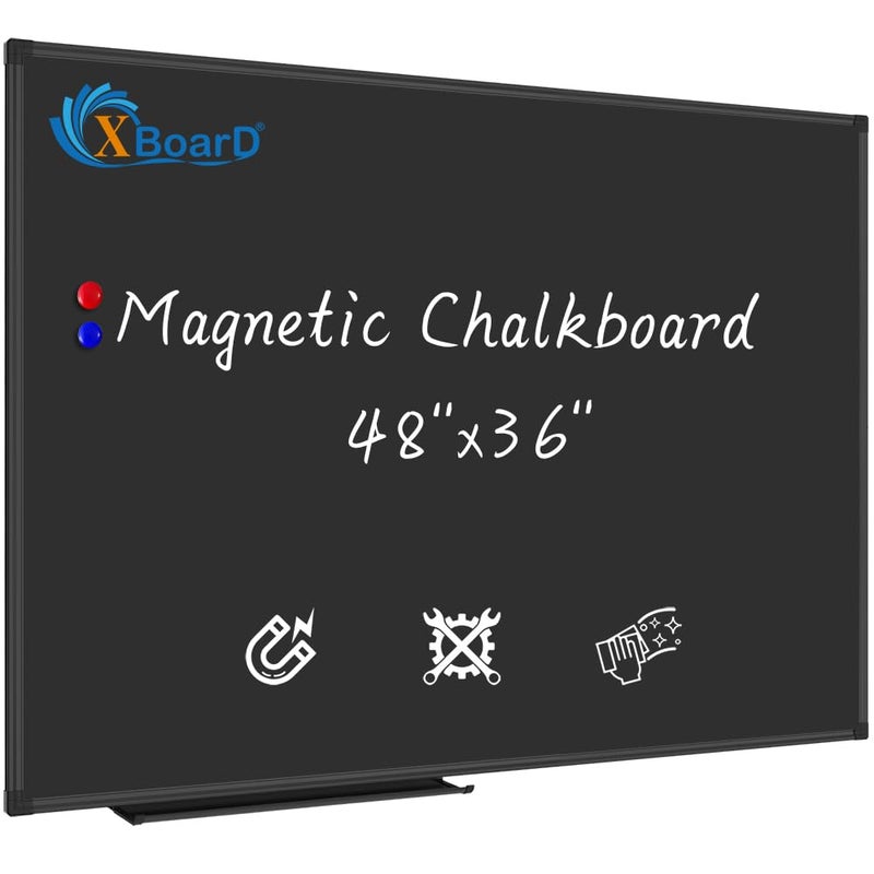 XBoard Magnetic Chalkboard Blackboard 48 x 36, Chalk Board/Black Board with 2 Magnets, Black Aluminium Frame - Image 1
