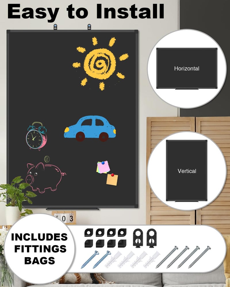 XBoard Magnetic Chalkboard Blackboard 48 x 36, Chalk Board/Black Board with 2 Magnets, Black Aluminium Frame - Image 3