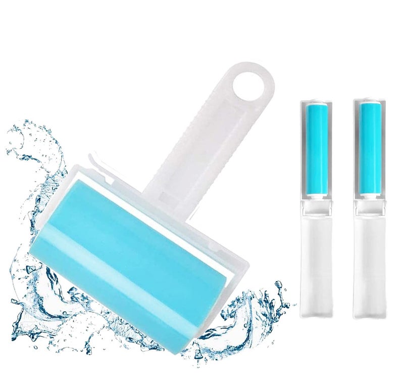 NUOBUT Sticky Lint Roller 3 Pack, Reusable Washable Lint Roller Pet Hair Remover Include Large and Small Size Cleaner for Clothes, Pet Hairs, Carseats - Image 1