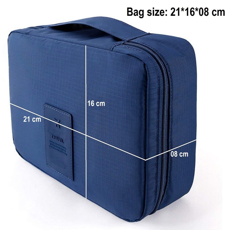 ERHETUS Multipurpose Travel Cosmetic Makeup Pouch | Multi Pockets Toiletry Bags & Travelling Pouches for Girls | Inner Ware Storage Organizer & Wash Bag for Women - Navy Flower (Size: 21x16x08 cm) - Image 4