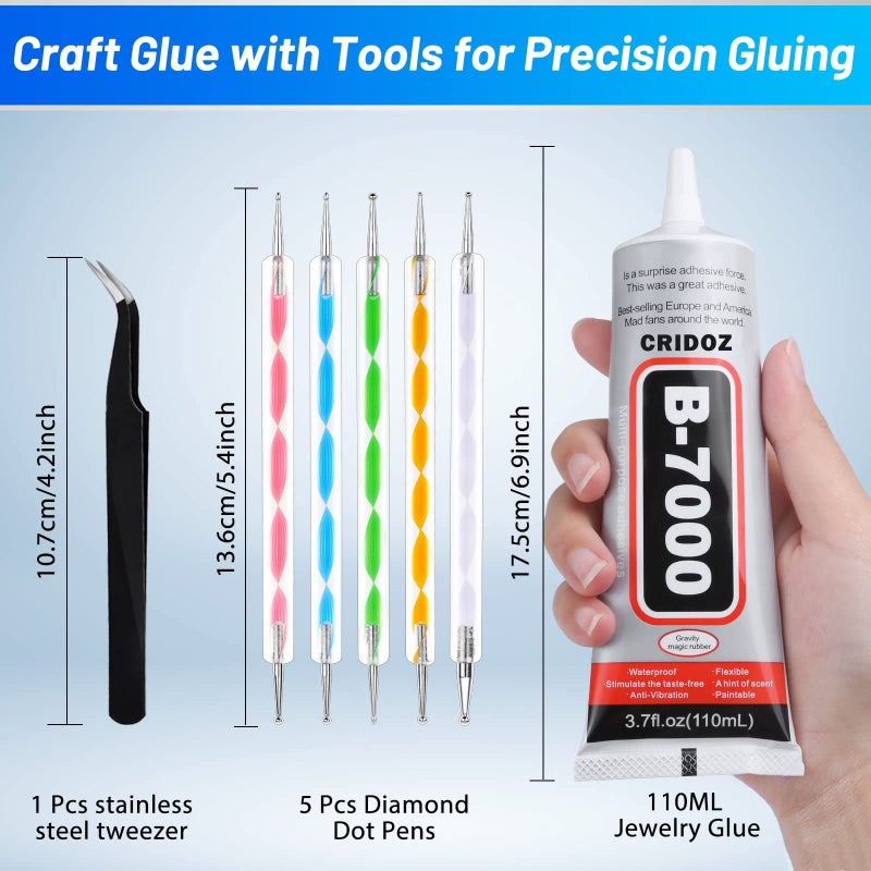 cridoz غراء المجوهرات B7000 شفاف للخرز، غراء حرفي Cridoz 3.7 أونصة سائلة مع طرف دقيق، غراء متعدد الوظائف للأقمشة للمعادن والحجارة وصور التخرج وسحر الأظافر والمجوهرات الخشبية والزجاجية. - Image 3