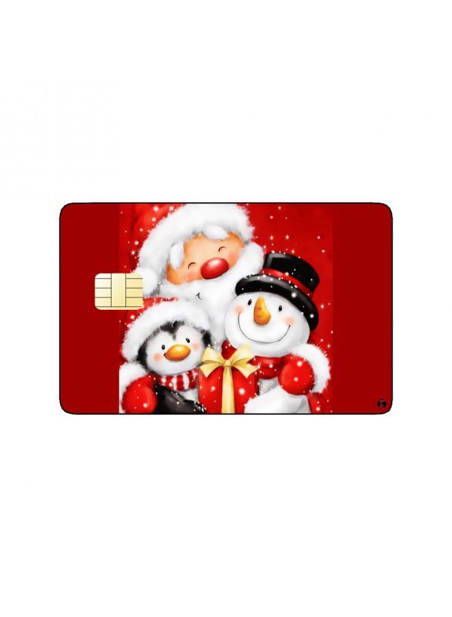 RKN PRINTED BANK CARD STICKER Cute Santa Claus Drawing With Snow Man And Penguin - Image 1
