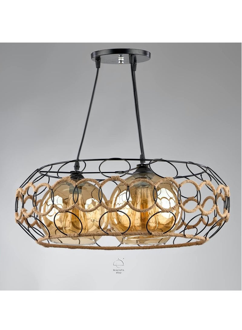Three Rings Black Rope Chandelier, - Image 1