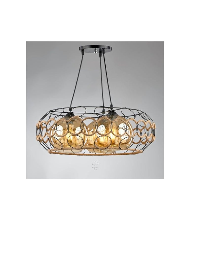 Three Rings Black Rope Chandelier, - Image 2
