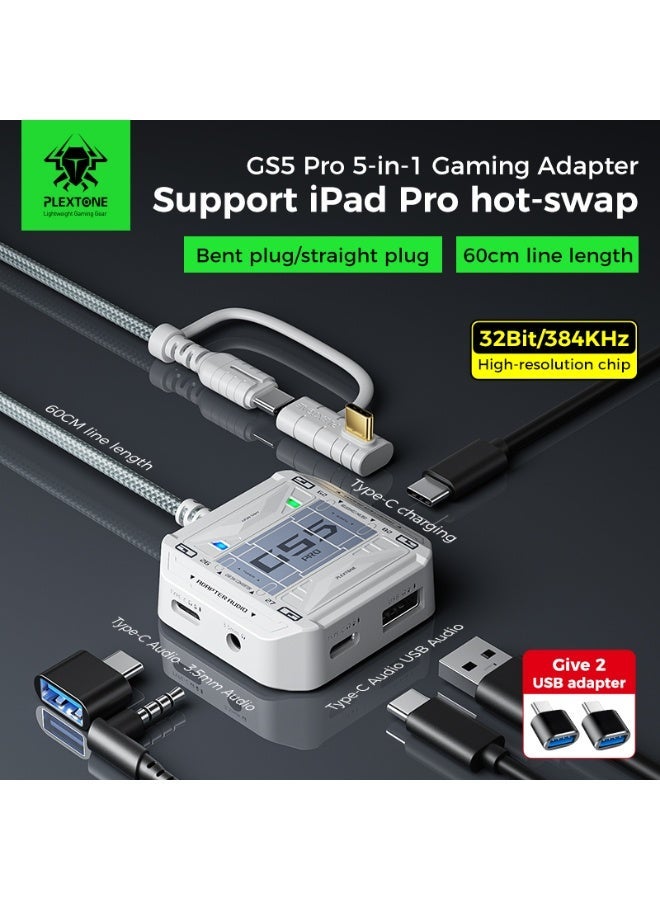 بليكستون محول وموزع ألعاب بليكستون جي إس 5 برو، محول 5 في 1 تايب سي إلى 3.5 ملم وصلة صوت ويو إس بي، شحن سريع بي دي 60 واط، محول صوت سماعات الألعاب، متوافق مع ريد ماجيك، آيباد، آيفون، سامسونج موبايل، الحواسيب المحمولة، الهواتف المحمولة، وأجهزة الألعاب - Image 2