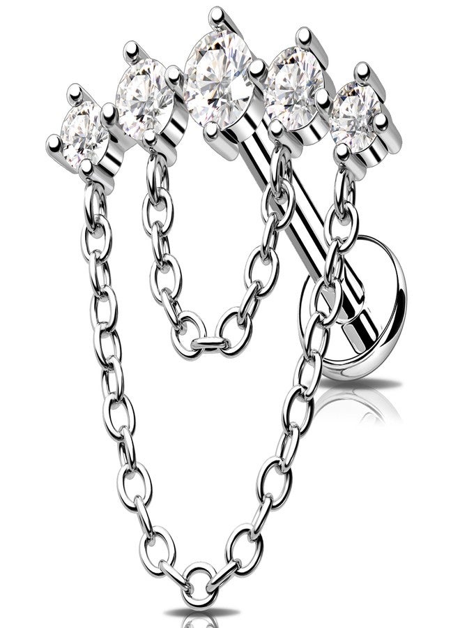 Melighting Double Chain Cartilage Earring 16G Curved Helix Earring Internally Threaded Clear Cz Stainless Steel 316L Flat Back Earring Stud For Women - Image 1