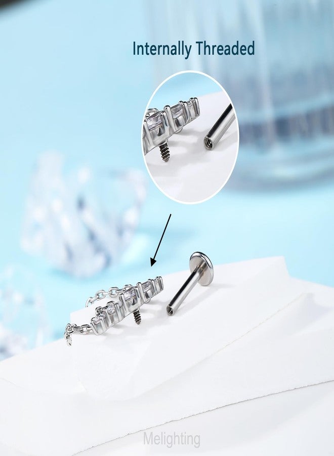 Melighting Double Chain Cartilage Earring 16G Curved Helix Earring Internally Threaded Clear Cz Stainless Steel 316L Flat Back Earring Stud For Women - Image 3