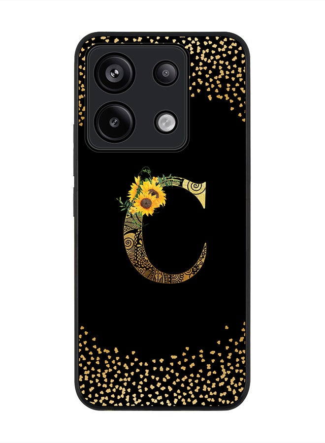 Stylizedd Rugged Black edge case for Poco X6 5G, Slim Cover - Custom Monogram Initial Letter Floral Pattern Alphabet - C ( Black ) - Image 1