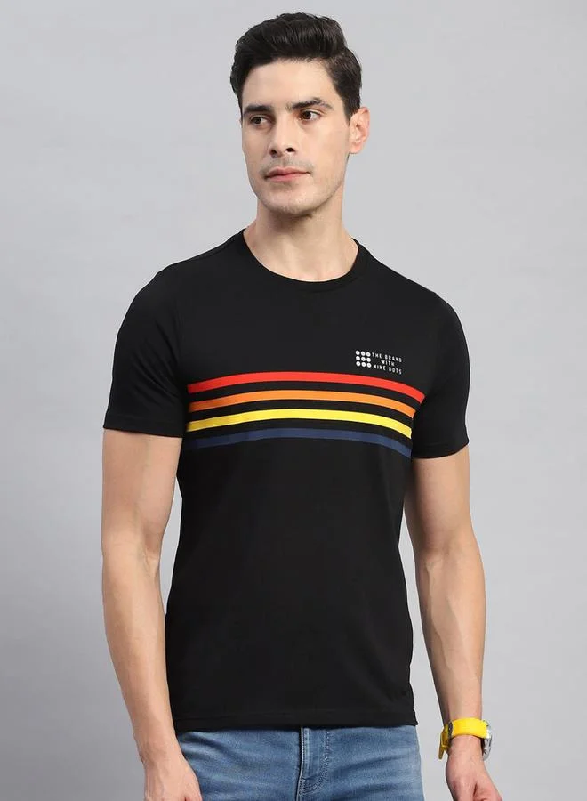 Rock.it Men Black Striped Round Neck Half Sleeve T Shirt by Styli