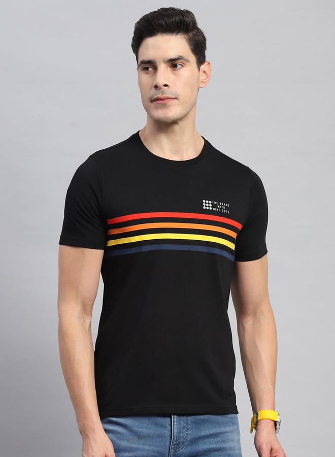 Rock.it Men Black Striped Round Neck Half Sleeve T Shirt - Image 1