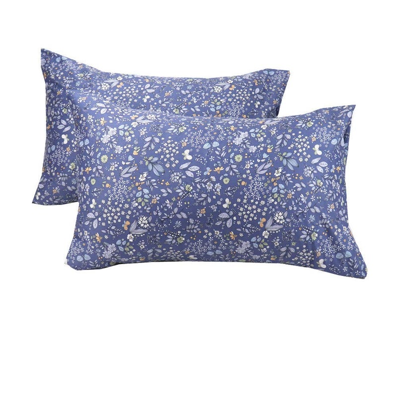 WBYCOTBED Blue Botanical Standard Size Pillowcase Set of 2, 100% Long Staple Pure Cotton Envelope Closure Pillow Cover, 20×30 Inch - Image 1